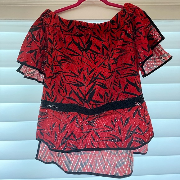 Prabal Gurung Off The Shoulder Printed Eyelet Blouse - Picture 9 of 9